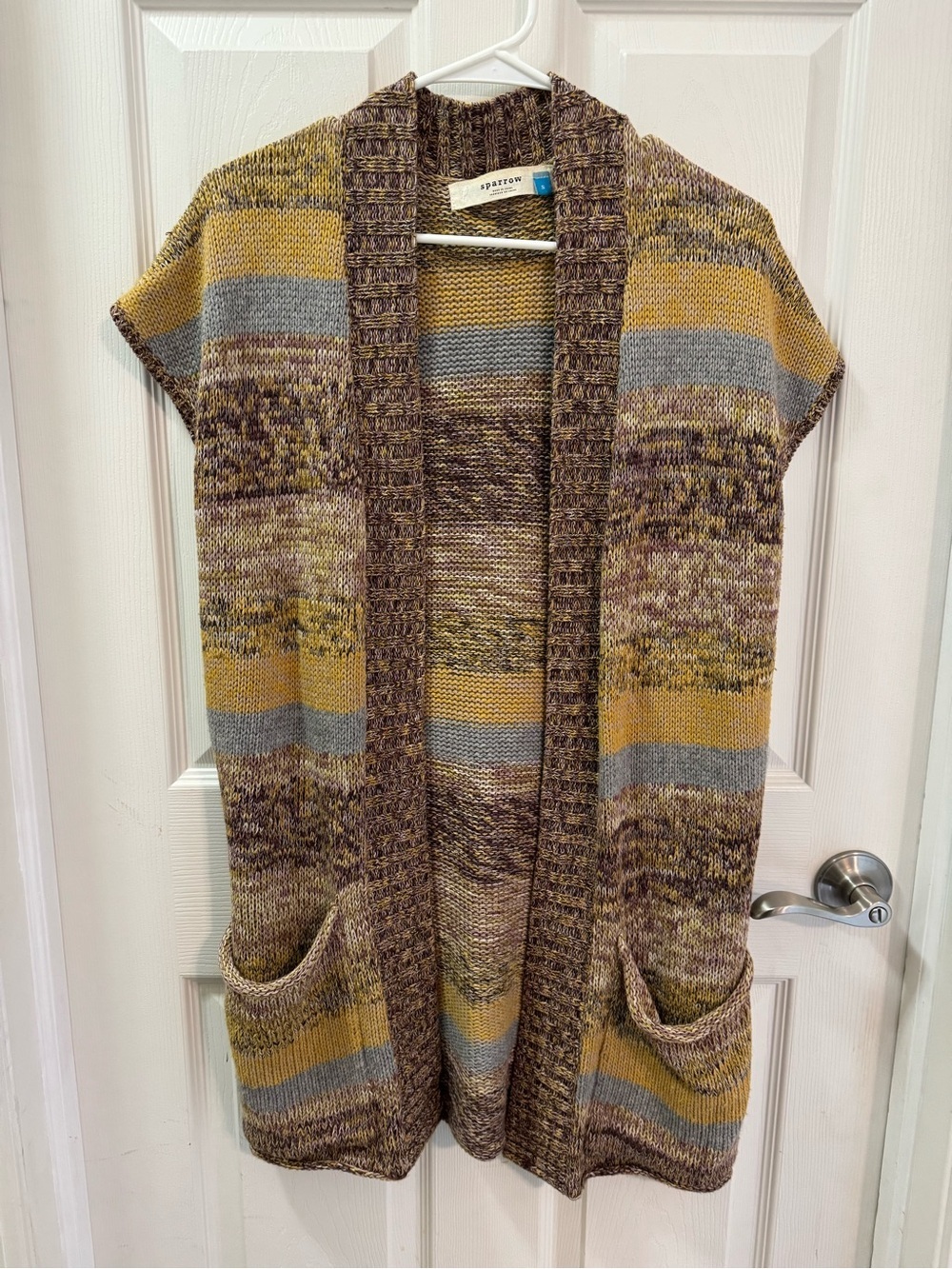 Anthropologie SPARROW Women's Small Striped Open Front Long Cardigan Sweater